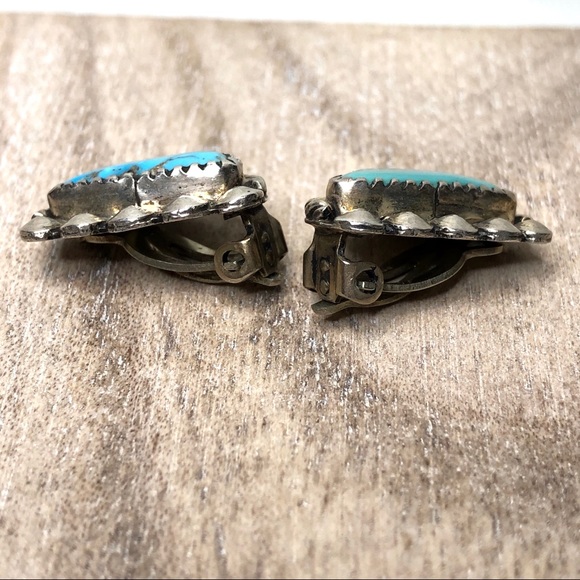 Vintage clip on Sterling Silve &turquoise earrings - Picture 5 of 8